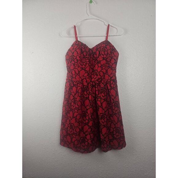 Lily Rose Red Black Skater Dress Sleeveless Spaghetti Lace Heart Large - Picture 1 of 6